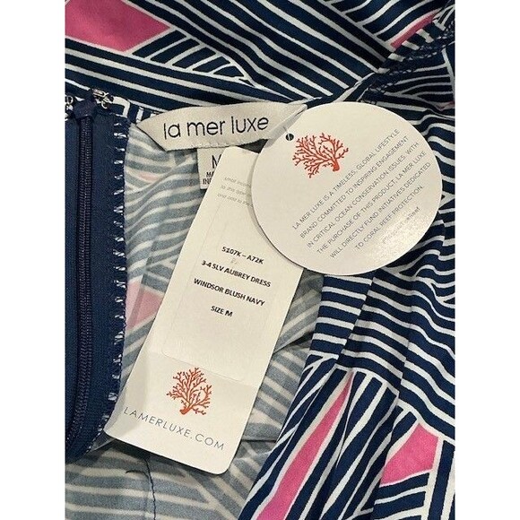 La Mer Luxe 3/4 Sleeve Aubrey Dress in Windsor Blush Navy and Pink Sz M NWT *** - Picture 6 of 7